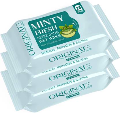 ORIGINATE Minty Fresh Refreshing? Wet Wipes for Easy Makeup, Excess Oil Removal-Pack of 3