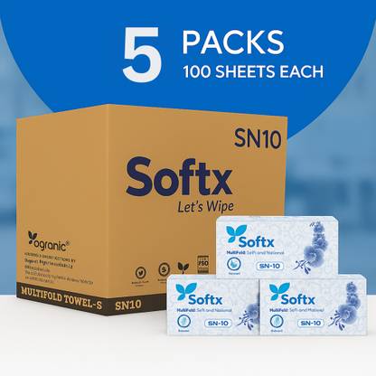 softx Multi Fold Towels, 5 Packs x 100 Sheets-White Folded Towel Sheets 21 cm X 23 cm