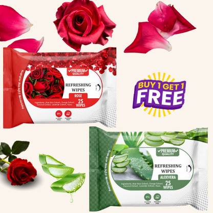 skinic Rose Aloe Vera Face Wipes for Acne - Soft and Hydrating Cleansing Tissues