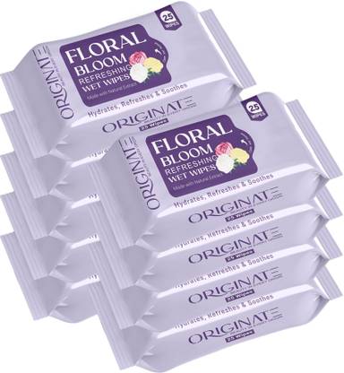 ORIGINATE Floral Bloom Refreshing Wet Wipes for Easy Makeup, Excess Oil Removal-Pack of 9