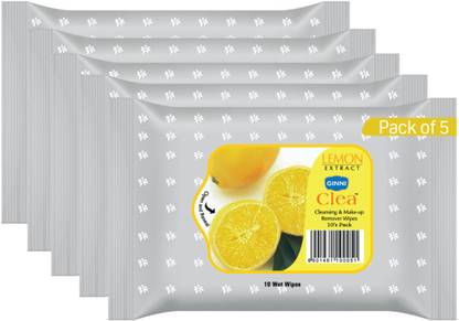 GINNI Clea Cleansing and Make-up Remover Wet Wipes (Lemon)(pack of 5) (10 wipes per pack)