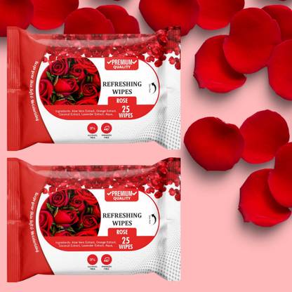 skinic Face & Hand Wet Wipes – Rose Infused Moisturizing Wipes (Pack of 2)