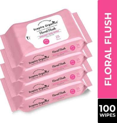 Sceptre Organics Floral Bloom Refreshing Face Wipes with Rosehip & Hibiscus | Soft & Safe