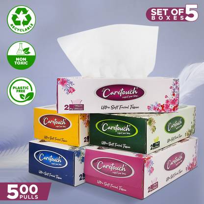 Care Touch 2 Ply Ultra Soft Facial 100 Pulls x 200 sheets Per Box (Pack of 5)