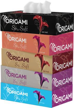 Origami 2 Ply Facial Tissues Pack of 5 - 200 Pulls Per Box