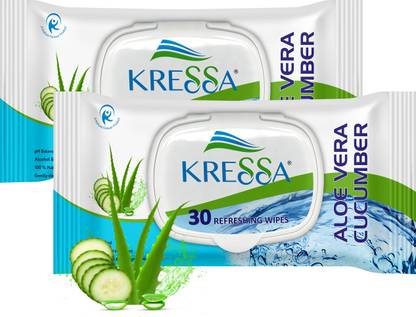 KRESSA Refreshing Face Wet Wipes Pack of 2 (Aloevera Cucumber)