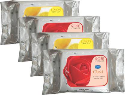 GINNI Cleansing & Refreshing Facial Wipes 2 Lemon & 2 Rose (30 wipes in each pack)