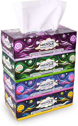 Mistique 2 Ply Facial Tissue Box - Pack of 4 (800 Pulls), Soft & Highly Absorbent