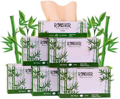 RONSHER 2-ply Bamboo Facial tissue paper| 100 pulls |Pack of 6
