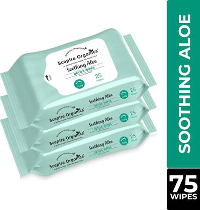 Sceptre Organics Soothing Aloe Detox Wet Wipes with Aloe Vera & Neem | Normal to Dry Skin