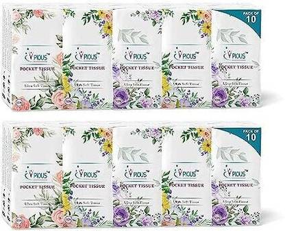 PIOUS HYGIENICS 2 Ply Highly Absorbent Soft Pocket Tissue Paper 10 Pulls/Packet , 100 Sheets