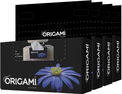 Origami New Car Face Tissue Box - Pack of 4 (100 Pulls Per Box, 400 Sheets)