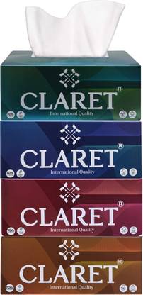 CLARET Pack of 4 Facial Tissue Boxes - 200 Pulls Each, 2-Ply Soft for Sensitive Skin