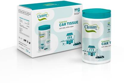 Clemmy Car Tissue box Fit in all type of Car Cup Holder 1Canister of 50 pulls+4 refill