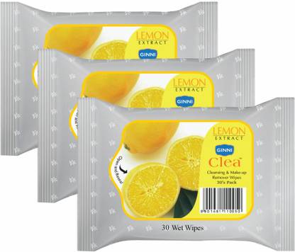 GINNI Refreshing Facial Wet Wipes-Lemon(pack of 3)(30 wipes per pack)