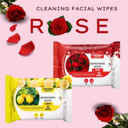 skinic Face Wipes for Men | Oil Control & Hydrating Rose Lemon Wet Wipes – 2 Packs