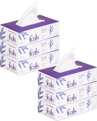 FEALS 2 Ply Facial Tissue Paper Box - 100 Pulls / Box (Pack of 6)