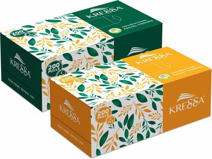 KRESSA Facial Tissues 2 Ply, 200 Pulls Per Box, 100% Natural Virgin Paper, Ultra Soft