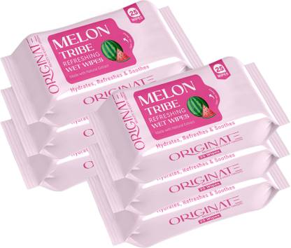 ORIGINATE Melon Tribe Wet Wipes for easy makeup, excess oil removal-Pack of 6