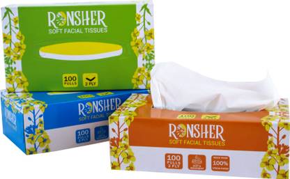 RONSHER 2-ply Soft Facial tissue paper| 100 pulls |Pack of 3