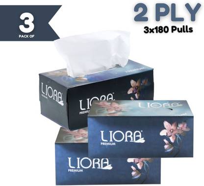 Liora 2 Ply Facial Tissue Paper | 3x180 Pulls | Total 540 Pulls