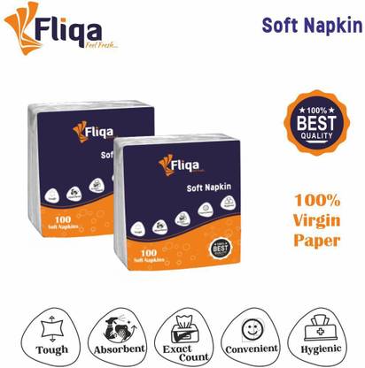 FLIQA Soft White Tissue Hygienic life disposable Paper Napkins (Pack of 2)(200 Napkin) White Paper Napkins