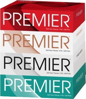 Premier Box Face Tissue Papers 100 Pulls 2Ply (Pack of 4-400 Pulls, 800 Sheets)