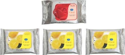 GINNI Makeup Remover & Cleansing Wet Wipes Combo Set-Lemon(Set of 3)(Pack of 10) & Rose(Pack of 30)