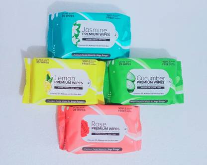 sivika Jasmine,Lime,Rose ,Cucumber Wipes For Face & Hand Cleaning (25 wipes Each)