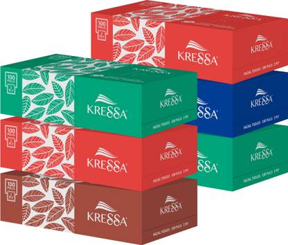 KRESSA 2 Ply Facial Tissue Box | Face Tissue | Made Of 100% Imported Natural Virgin Pulp | 6 Boxes 100 Pulls Per Box With Total 600 Pulls