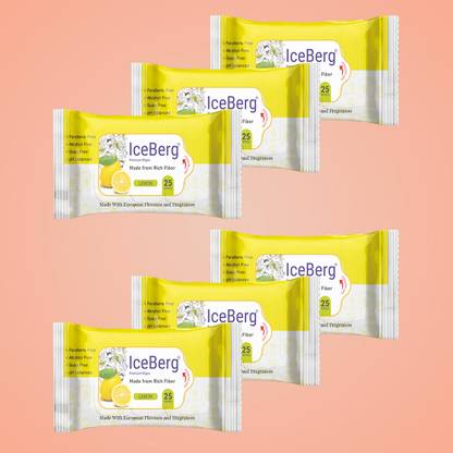 ICEBERG premium wipes Cleansing Face Wipes 25 Pcs/Pack (Pack Of 6 ) 150 Wipes Lemon Fragrances