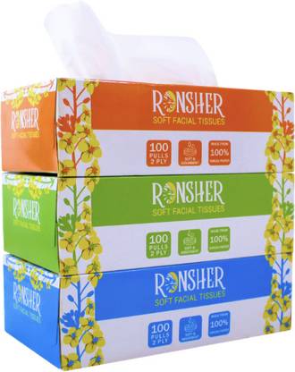 RONSHER 2-ply Soft Facial tissue paper| 100 pulls |Pack of 3