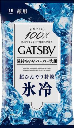 GATSBY Facial Wipes - Ice Type | Menthol Infused Facial Wipes For Men | 15 Wipes