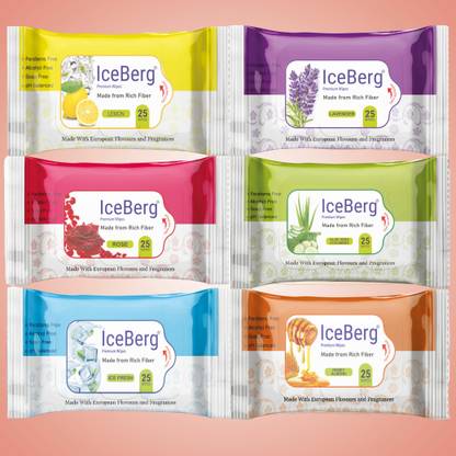 ICEBERG premium wipes Cleansing Face Wipes 25 Pcs/Pack (Pack Of 6 ) 150 Wipes All Fragrances