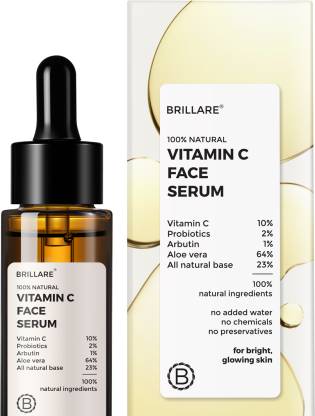 Brillare 10% Vitamin C Face Serum, Bright & Glowing Skin, with Probiotics & Aloe Vera