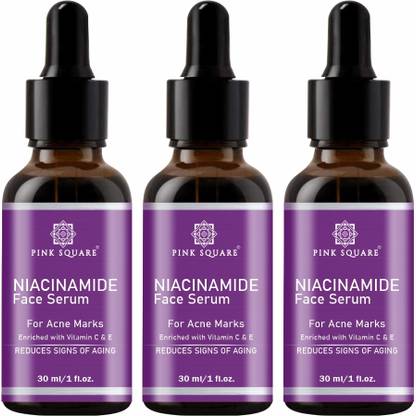 Pink Square 100% Pure & Natural Niacinamide Face Serum With Vitamin C, E Pack Of 3 ( 90 ml )