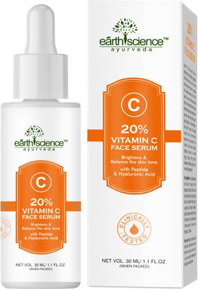 Earth Science Ayurveda 20% Vitamin C Face Serum with Peptide & Hyaluronic Acid for Skin Brightening