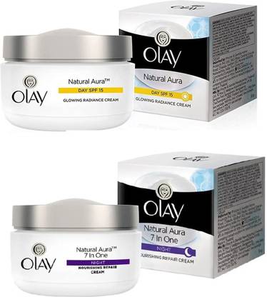 OLAY Natural Aura Day SPF 15 & Night 7 In One Cream (Pack of 2) 50g X 2