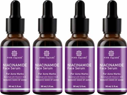 Pink Square 100% Pure & Natural Niacinamide Face Serum With Vitamin C, E Pack Of 4 ( 120 ml