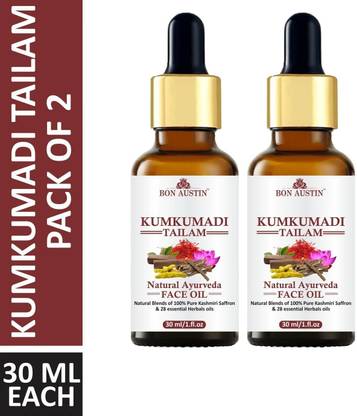 Bon Austin 100% Pure Kumkumadi Face Oil-For Radiant, Healthy, Brightening & Glowing Skin Combo pack of 2 bottles of 30 ml(60 ml)