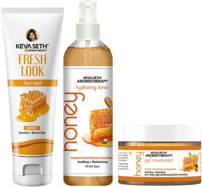 KEYA SETH AROMATHERAPY Honey Essential Skin Care Face Routine Kit for Dry Skin for Men & Women