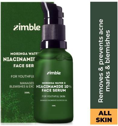 ZIMBLE Niacinamide Face Serum with Moringa Water for Toned & Hydrated Skin Men & Women.