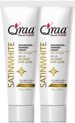 Qraa SatinWhite Foundation Fairness Cream| Instant Fair Look |Pack of 2 |60Gm