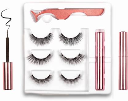 LOVELASH 3 Pairs Magnetic False Eyelash with 1 Waterproof Magnetic Eyeliner Kit, India's First 8D Faux Mink Eye lashes, Natural & Long Lasting Reusable Lashes, Free Applicator, No Glue needed (LL103B).