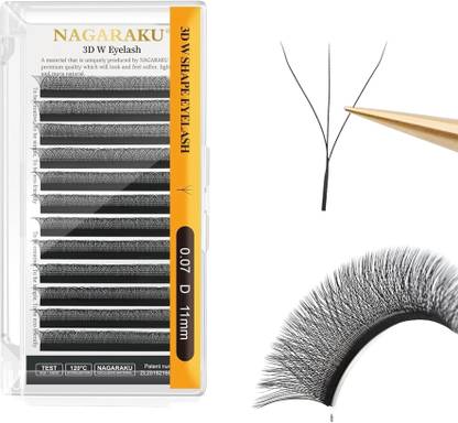 Nagaraku 3D W Shape Eyelash Extension Natural Soft Volume 0.07mm Curl-D 11mm Premade Fans