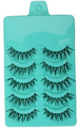 maycreate Handmade Messy Cross Style Green False Eyelashes Pack of 5 Pairs for Makeup