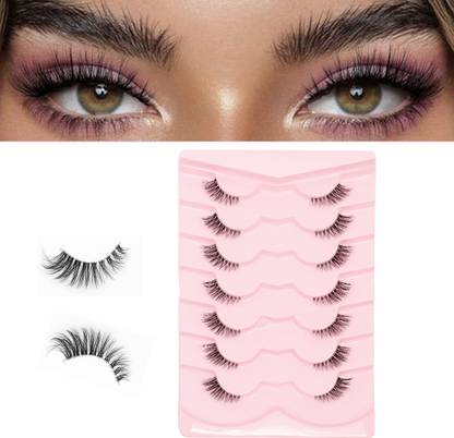 HASTHIP False Eyelashes 7 Pairs Fluffy Synthetic Cat Eye Wispy Lashes for Party Makeup