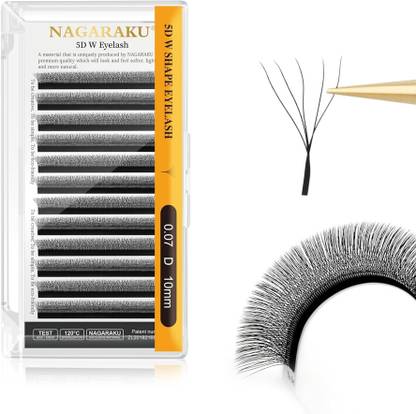 Nagaraku 5D W Shape Eyelash Extension Natural Soft Volume 0.07mm Curl-D 10mm Premade Fans