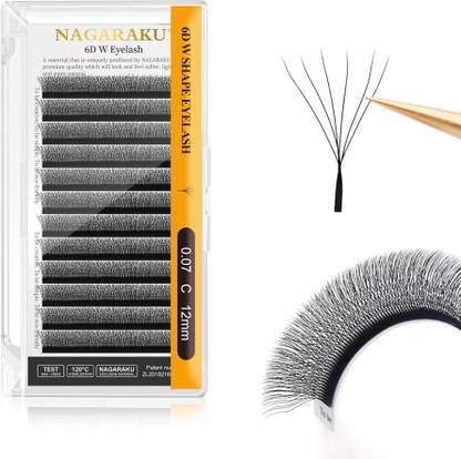Nagaraku 6D W Shape Eyelash Extension Natural Soft Volume 0.07mm Curl-C 12mm Premade Fans
