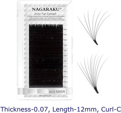 Nagaraku Black Easy Fanning 12 Rows Mega Volume Eyelash Extension - Curl C 0.07/12